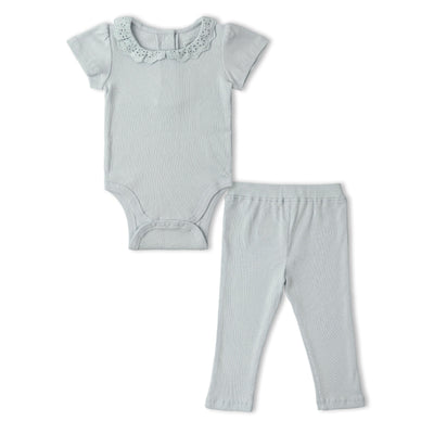 Makemake Organics Organic Lace Collar Onesie & Tights Set - Fog