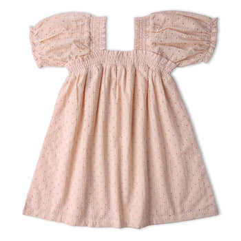 Makemake Organics Organic Eyelet Bubble Sleeve Dress - Blush Eyelet