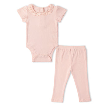 Makemake Organics Organic Lace Collar Onesie & Tights Set - Blush
