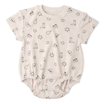 Makemake Organics Organic Short Sleeve Bubble Romper - Rodeo