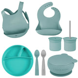 MinikOiOi Silicone Baby Feeding Set – Eco-Friendly Suction Plate, Bowl, Bibs & Cup (6+ Months)