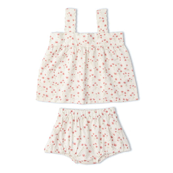 Makemake Organics Organic Scalloped Top & Bloomers Set - Pink Bloom