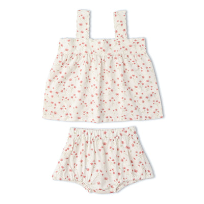 Makemake Organics Organic Scalloped Top & Bloomers Set - Pink Bloom