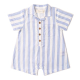 Makemake Organics Organic Collared Romper - Blue Stripes