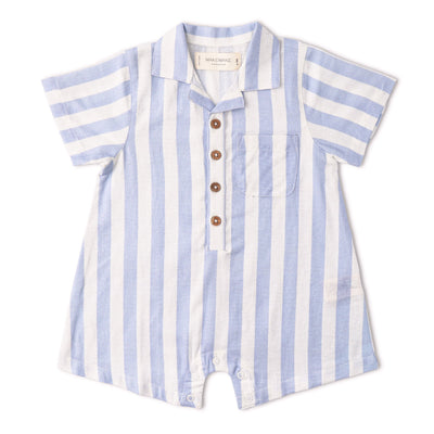 Makemake Organics Organic Collared Romper - Blue Stripes