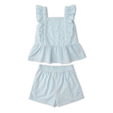 Makemake Organics Organic Eyelet Flutter Top And Shorts Set - Light Blue Eyelet