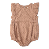 Makemake Organics Organic Eyelet Flutter Romper - Clay Eyelet