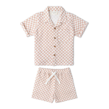 Makemake Organics Organic Shirt & Shorts Set - Brick Checks