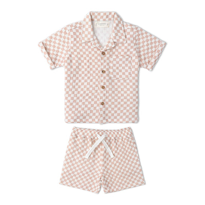 Makemake Organics Organic Shirt & Shorts Set - Brick Checks