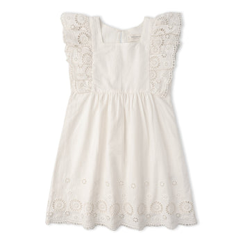Makemake Organics Organic Eyelet Flutter Dress - Ivory Eyelet