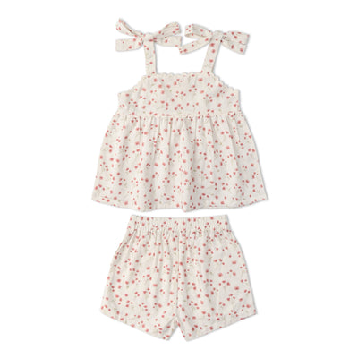 Makemake Organics Organic Tie Up Top & Shorts Set - Pink Bloom