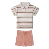 Makemake Organics Organic Collar Tee & Shorts Set - Terra Stripes