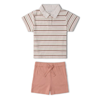Makemake Organics Organic Collar Tee & Shorts Set - Terra Stripes