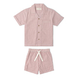 Makemake Organics Organic Shirt & Shorts Set - Coral Stripes