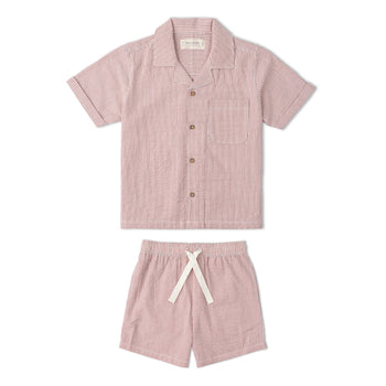 Makemake Organics Organic Shirt & Shorts Set - Coral Stripes