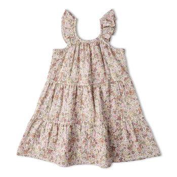 Makemake Organics Organic Ruffle Tiered Dress - Pastel Bloom