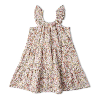 Makemake Organics Organic Ruffle Tiered Dress - Pastel Bloom
