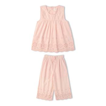 Makemake Organics Organic Eyelet Top And Pant Set - Blush Eyelet