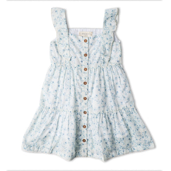 Makemake Organics Organic Flutter Buttoned Tiered Dress - Ivy Floral