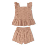Makemake Organics Organic Eyelet Flutter Top And Shorts Set - Clay Eyelet