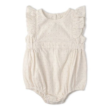 Makemake Organics Organic Eyelet Flutter Romper - Ivory Eyelet