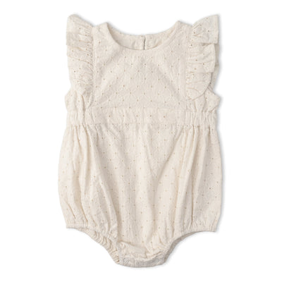Makemake Organics Organic Eyelet Flutter Romper - Ivory Eyelet