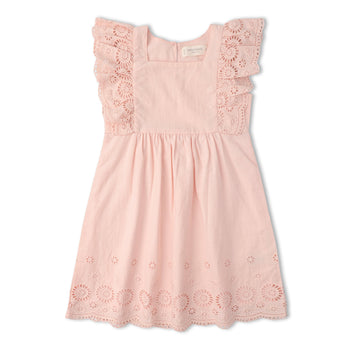 Makemake Organics Organic Eyelet Flutter Dress - Blush Eyelet