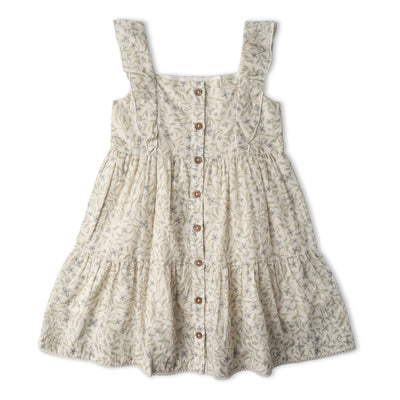 Makemake Organics Organic Flutter Buttoned Tiered Dress - Bluebelle