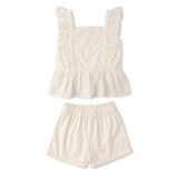 Makemake Organics Organic Eyelet Flutter Top And Shorts Set - Ivory Eyelet
