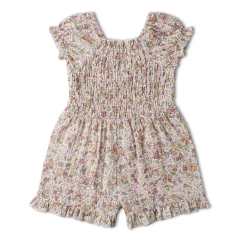 Makemake Organics Organic Smocked Jumpsuit - Pastel Bloom