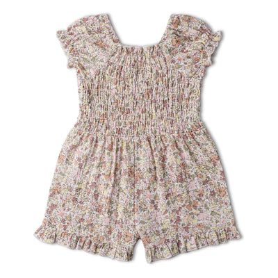 Makemake Organics Organic Smocked Jumpsuit - Pastel Bloom