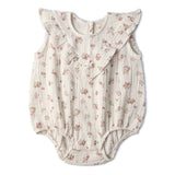 Makemake Organics Organic Sleeveless Ruffle Bubble Romper - Blush Floral