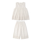Makemake Organics Organic Eyelet Top And Pant Set - Ivory Eyelet