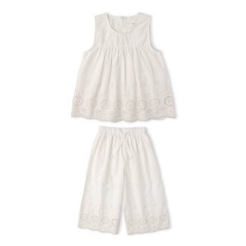 Makemake Organics Organic Eyelet Top And Pant Set - Ivory Eyelet