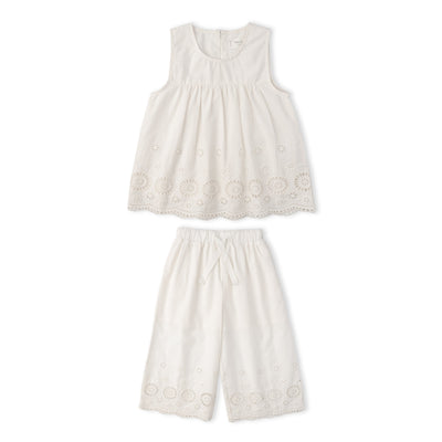 Makemake Organics Organic Eyelet Top And Pant Set - Ivory Eyelet