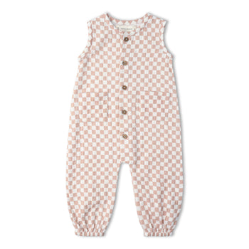 Makemake Organics Organic Buttoned Jumpsuit - Brick Checks