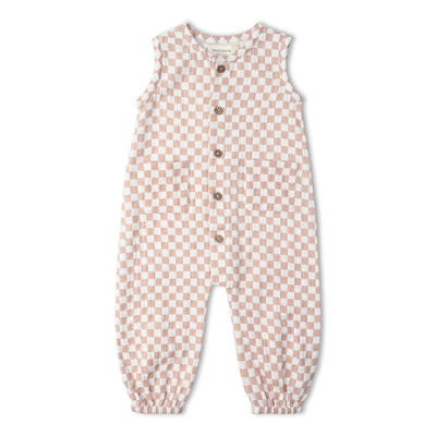 Makemake Organics Organic Buttoned Jumpsuit - Brick Checks
