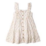 Makemake Organics Organic Flutter Buttoned Tiered Dress - Spring Weave