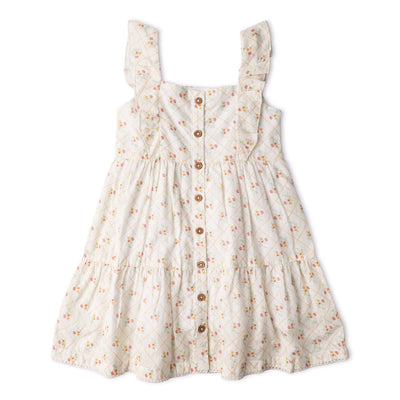 Makemake Organics Organic Flutter Buttoned Tiered Dress - Spring Weave