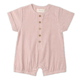 Makemake Organics Organic Short Bubble Romper - Coral Stripes