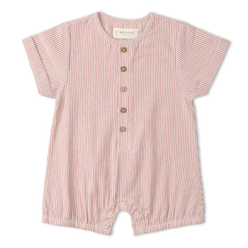 Makemake Organics Organic Short Bubble Romper - Coral Stripes