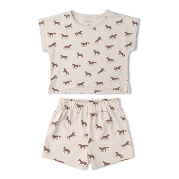 Makemake Organics Organic Drop Shoulder Tee & Shorts Set - Horses