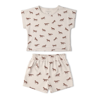 Makemake Organics Organic Drop Shoulder Tee & Shorts Set - Horses