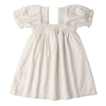 Makemake Organics Organic Eyelet Bubble Sleeve Dress - Ivory Eyelet
