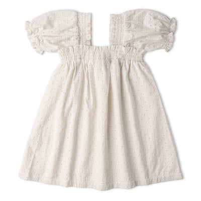 Makemake Organics Organic Eyelet Bubble Sleeve Dress - Ivory Eyelet