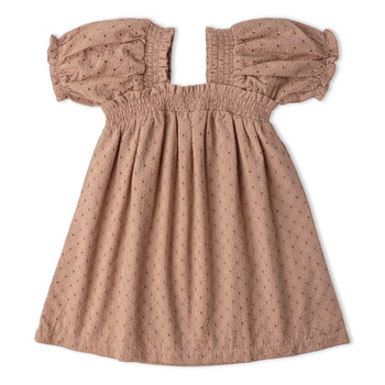 Makemake Organics Organic Eyelet Bubble Sleeve Dress - Clay Eyelet