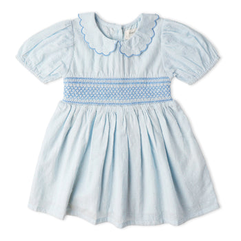 Makemake Organics Organic Smocked Collar Dress - Light Blue