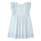 Makemake Organics Organic Eyelet Flutter Dress - Light Blue Eyelet