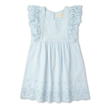 Makemake Organics Organic Eyelet Flutter Dress - Light Blue Eyelet