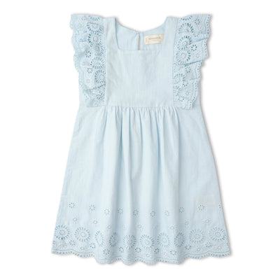 Makemake Organics Organic Eyelet Flutter Dress - Light Blue Eyelet